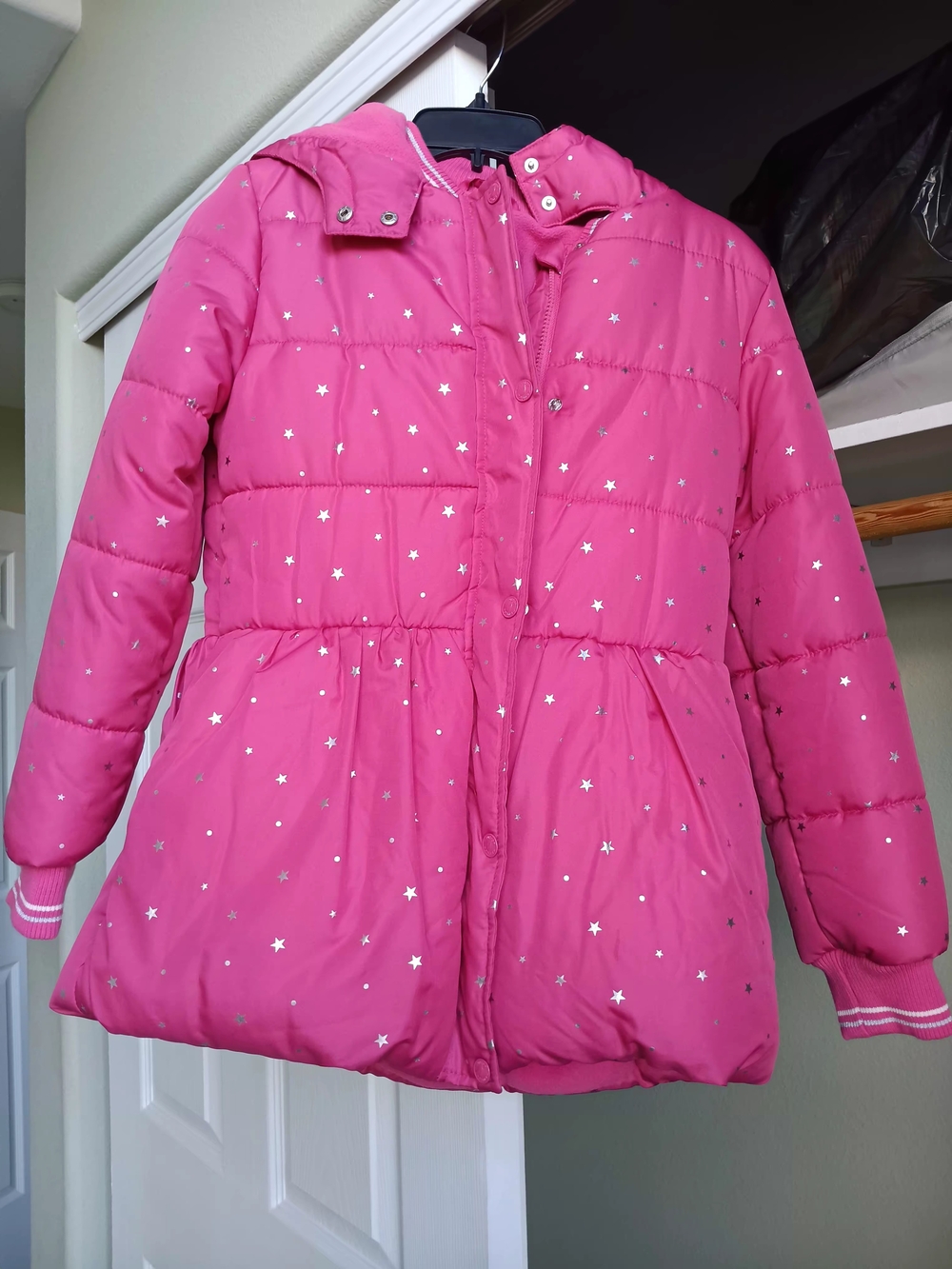 Nautica Girls' Hot Pink Star-Print Puffer Jacket with Hood